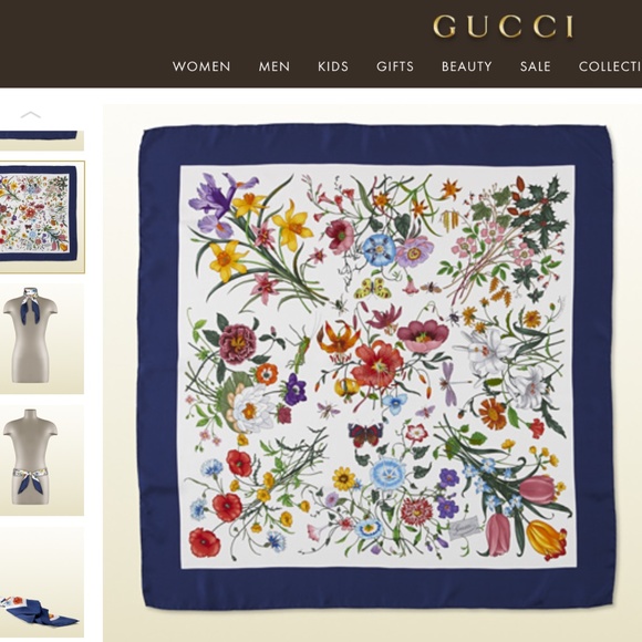 New Gucci Scarf Iconic Floral 1 Print Multicolor Blue Silk Wrap Gucci Gift Box - Picture 9 of 16